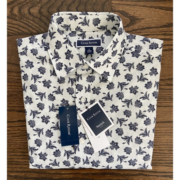 Club Room Men's Size Small Long Sleeve Button Up Shirt Blue Floral Pattern NEW - Picture 1 of 13